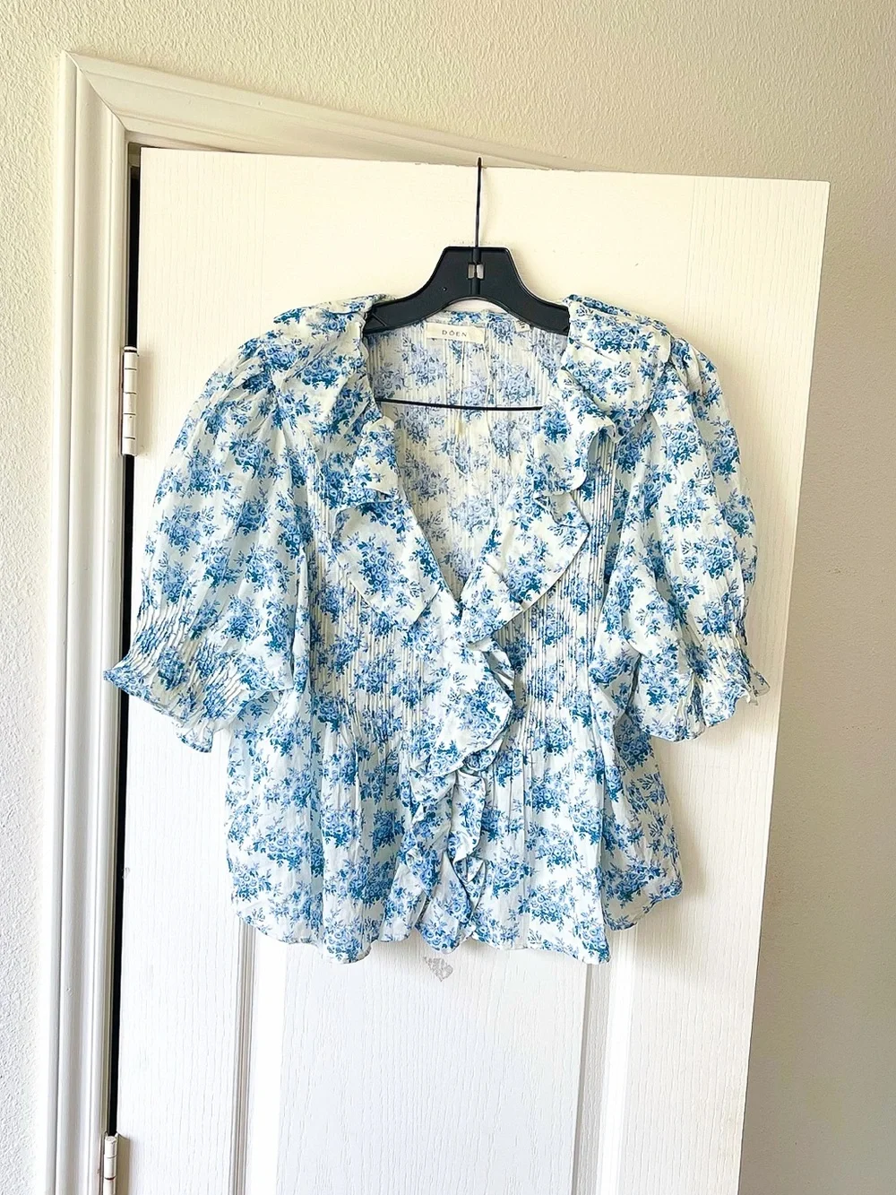 DÔEN Henri Top Bleu Rosier Floral Organic Cotton Medium NWOT